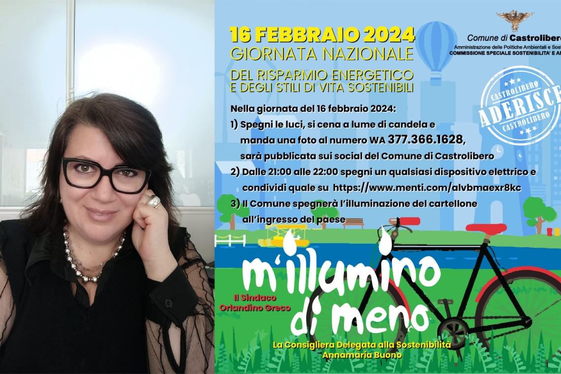 Castrolibero aderisce a m'illumino di meno. Buono: un futuro sostenibile parte da piccoli gesti quotidiani